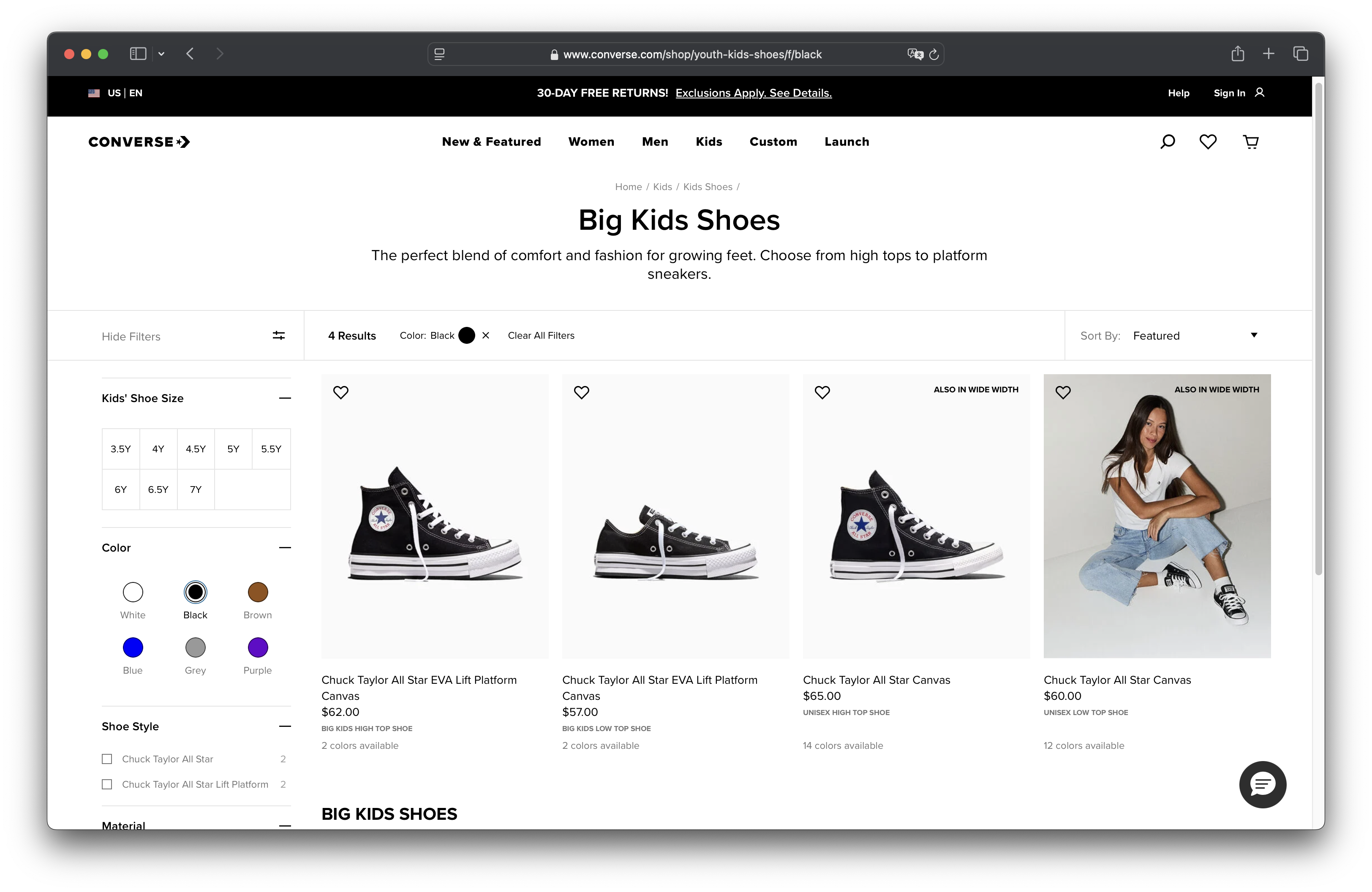 Browser tab — size chart confusion